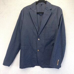 J Crew Unstructured Linen Blend Blazer Jacket Mens 36 Navy Blue Preppy Academia